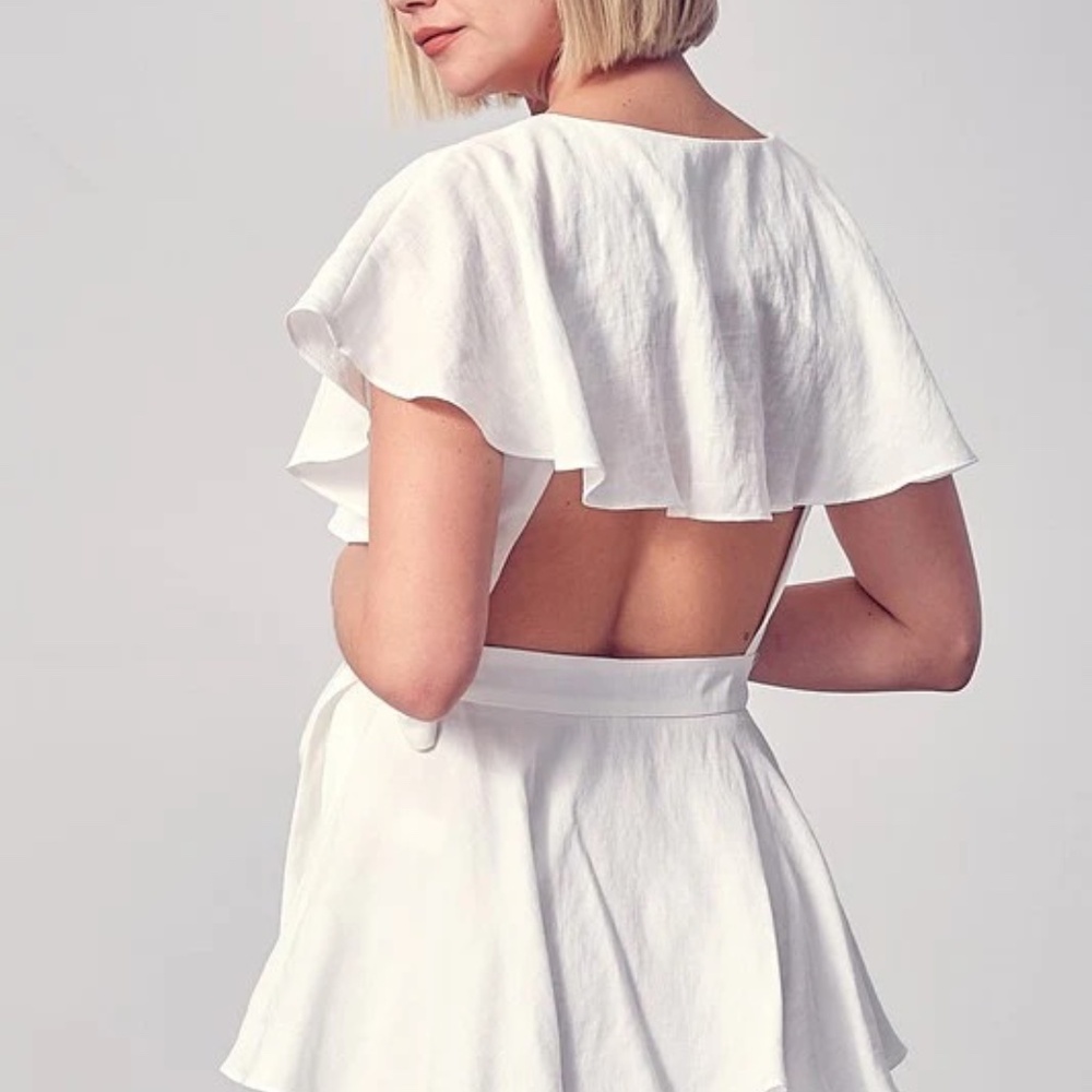 Do + Be Wrap Ruffle Open Back Romper In Lemon Yel… - image 3